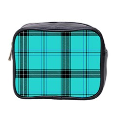 Aqua Plaid Mini Toiletries Bag (two Sides) by snowwhitegirl