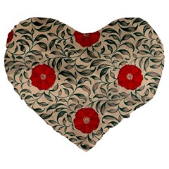 Papanese Floral Red Large 19  Premium Flano Heart Shape Cushions by snowwhitegirl