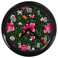 Pink Japan Floral Wall Clock (black) by snowwhitegirl