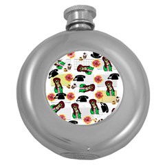 Office Girl Pattern Round Hip Flask (5 Oz) by snowwhitegirl