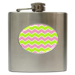 Zigzag Chevron Pattern Green Pink Hip Flask (6 Oz) by snowwhitegirl