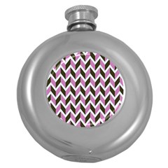 Zigzag Chevron Pattern Pink Brown Round Hip Flask (5 Oz) by snowwhitegirl