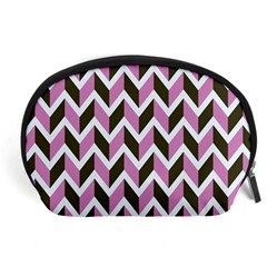 Zigzag Chevron Pattern Pink Brown Accessory Pouch (large) by snowwhitegirl