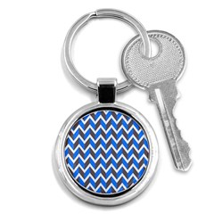 Zigzag Chevron Pattern Blue Grey Key Chains (round)  by snowwhitegirl