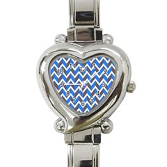 Zigzag Chevron Pattern Blue Grey Heart Italian Charm Watch by snowwhitegirl