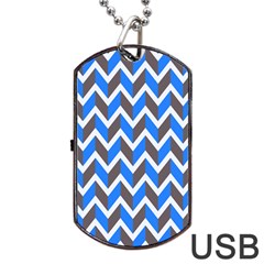 Zigzag Chevron Pattern Blue Grey Dog Tag Usb Flash (two Sides) by snowwhitegirl