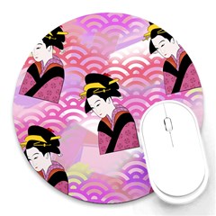 Japanese Abstract Pink Round Mousepads by snowwhitegirl