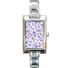 Blue Vintage Flowers Rectangle Italian Charm Watch by snowwhitegirl