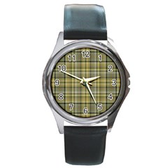 Yellow Plaid Round Metal Watch by snowwhitegirl