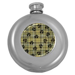 Yellow Plaid Anarchy Round Hip Flask (5 Oz) by snowwhitegirl