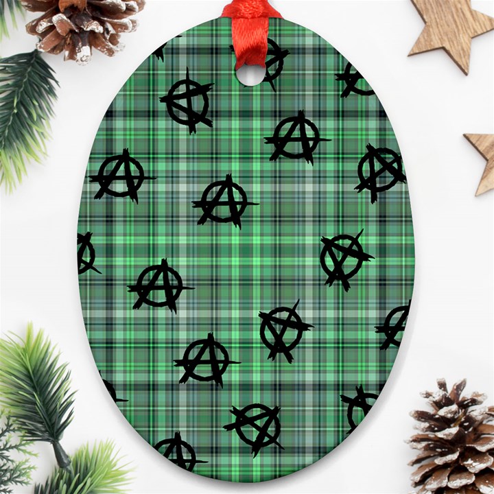 Green  Plaid Anarchy Ornament (Oval)