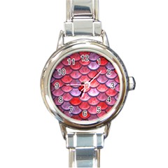 Red Mermaid Scale Round Italian Charm Watch by snowwhitegirl