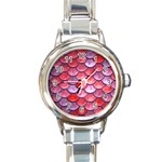 Red Mermaid Scale Round Italian Charm Watch Front