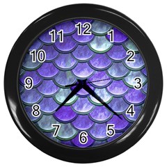 Blue Purple Mermaid Scale Wall Clock (black) by snowwhitegirl