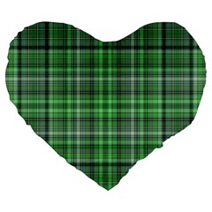 Green Plaid Large 19  Premium Flano Heart Shape Cushions by snowwhitegirl