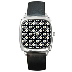 Eggs Black Square Metal Watch by snowwhitegirl