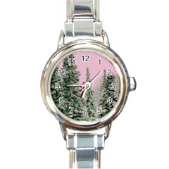 Winter Trees Pink Round Italian Charm Watch by snowwhitegirl