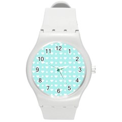 Hearts Dots Blue Round Plastic Sport Watch (m) by snowwhitegirl