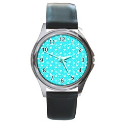 Hearts And Star Dot Blue Round Metal Watch by snowwhitegirl