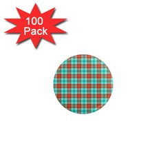 Aqua Orange Plaid 1  Mini Magnets (100 Pack)  by snowwhitegirl