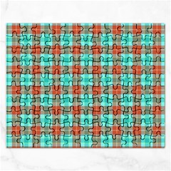 Aqua Orange Plaid Rectangular Jigsaw Puzzl by snowwhitegirl