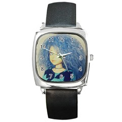 Blue Hair Boy Square Metal Watch by snowwhitegirl