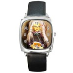 Eating Lunch Square Metal Watch Front