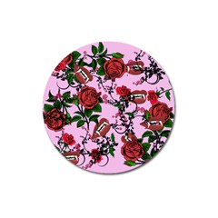 Pink Rose Vampire Magnet 3  (round) by snowwhitegirl