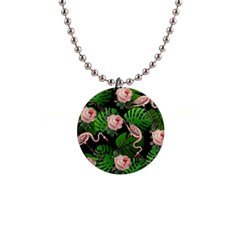 Flamingo Floral Black Button Necklaces by snowwhitegirl