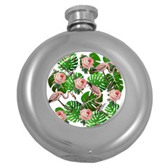 Flamingo Floral White Round Hip Flask (5 Oz) by snowwhitegirl