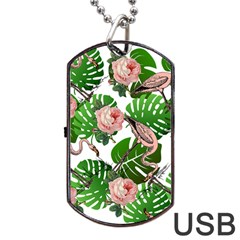 Flamingo Floral White Dog Tag Usb Flash (two Sides) by snowwhitegirl