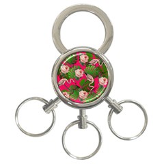 Flamingo Floral Pink 3-ring Key Chains by snowwhitegirl