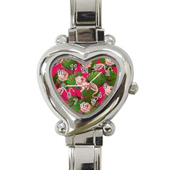 Flamingo Floral Pink Heart Italian Charm Watch by snowwhitegirl