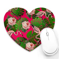 Flamingo Floral Pink Heart Mousepads by snowwhitegirl