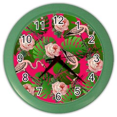 Flamingo Floral Pink Color Wall Clock by snowwhitegirl