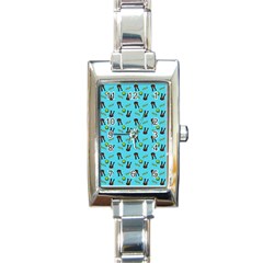 School Girl Pattern Blue Rectangle Italian Charm Watch by snowwhitegirl