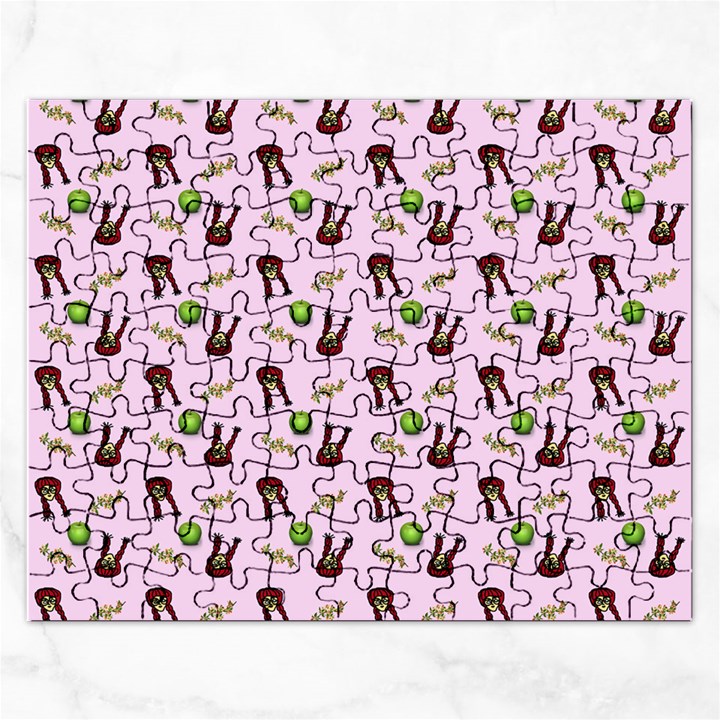 School Girl Pattern Pink Rectangular Jigsaw Puzzl