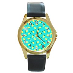 Lemons Blue Round Gold Metal Watch by snowwhitegirl