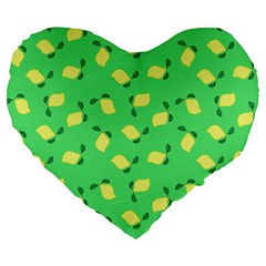 Lemons Green Large 19  Premium Flano Heart Shape Cushions by snowwhitegirl