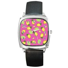 Lemons And Limes Pink Square Metal Watch by snowwhitegirl