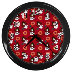 Girl With Dress Red Wall Clock (black) by snowwhitegirl