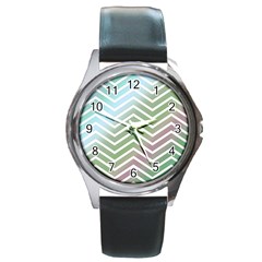 Ombre Zigzag 02 Round Metal Watch by snowwhitegirl