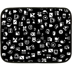 White On Black Abstract Symbols Fleece Blanket (mini) by FunnyCow