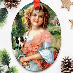 Girl With Dog Oval Ornament (two Sides) by vintage2030