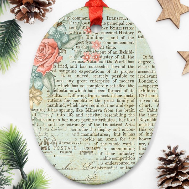 Rose Book Page Oval Ornament (Two Sides)