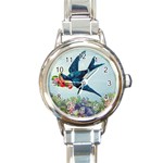 Blue Bird Round Italian Charm Watch Front