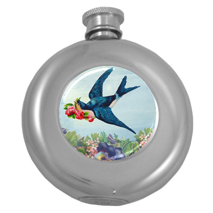 Blue Bird Round Hip Flask (5 oz)