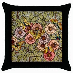 Flower And Butterfly Throw Pillow Case (black) by vintage2030