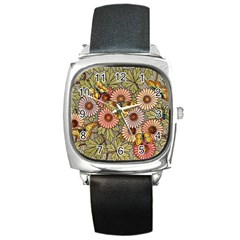 Flower And Butterfly Square Metal Watch by vintage2030