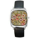 Flower And Butterfly Square Metal Watch Front